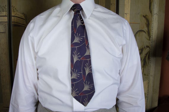 Vintage 1920s  30s Brocade Tie in Cobalt Blue with Maroon and Ivory