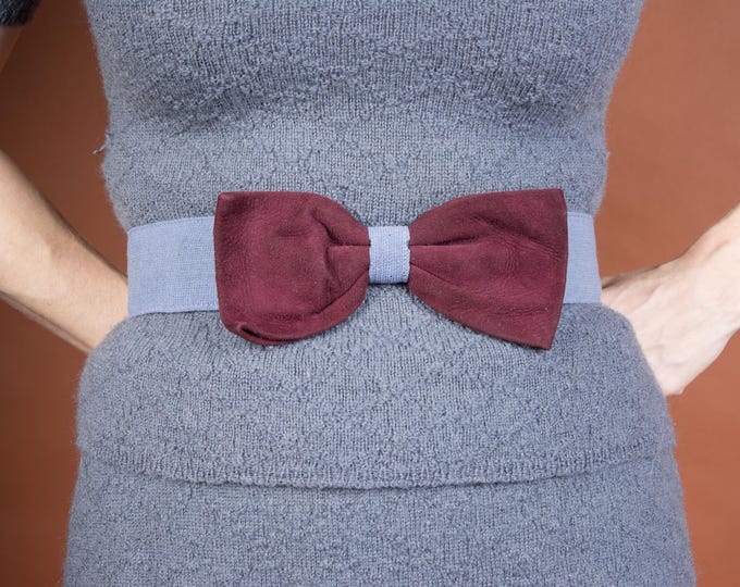 1930s Belt - Vintage 30s Wool and Suede Two Tone Bow Belt