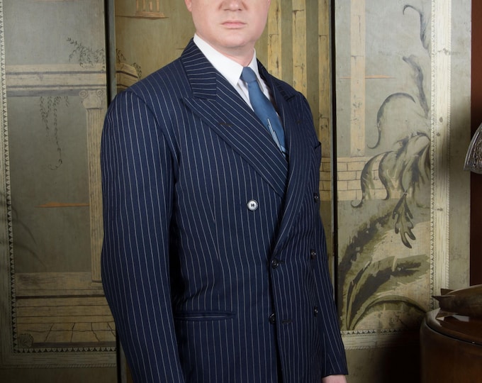 Vintage Late 1930s 1940s Cusp Exceptional Pinstripe Suit Jacket Sportcoat Blazer Size 38 39