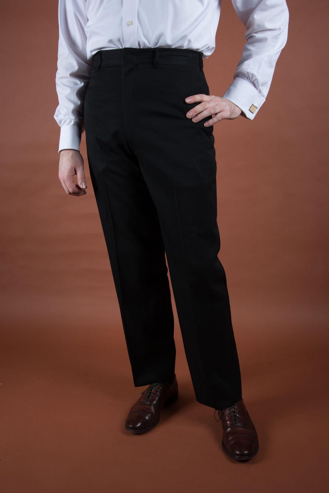 Vintage 1950s 1960s Classic Black Gabardine Pants With Flat Front
