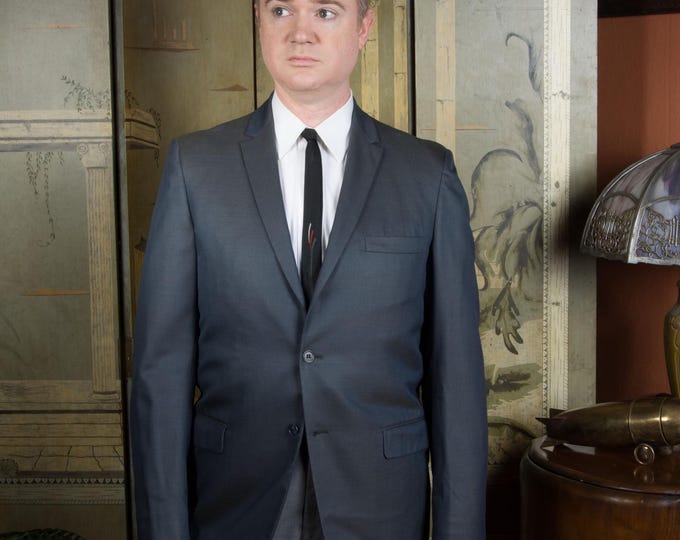 Vintage 1960s Swanky Blue Sharkskin Suit Jacket Sportcoat with Narrow Lapels Mad Men Size 40