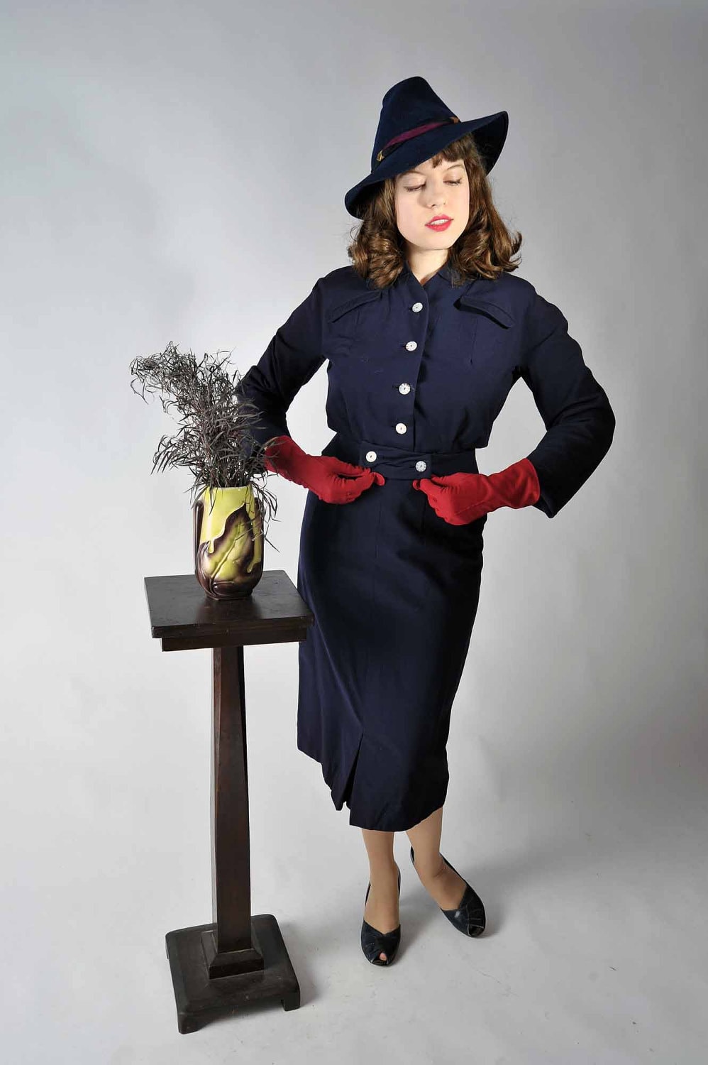 Vintage 1950S Designer Suit // Dan Millstein Couture Navy Blue Tailored