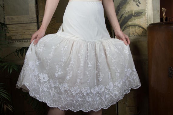 1950s Slip - Vintage 50s Embroidered Ivory Petticoat Sold at Hattie Carnegie