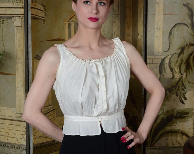 1900s Camisole - Antique Edwardian Cotton Camisole Corset Cover with Eyelet Lace