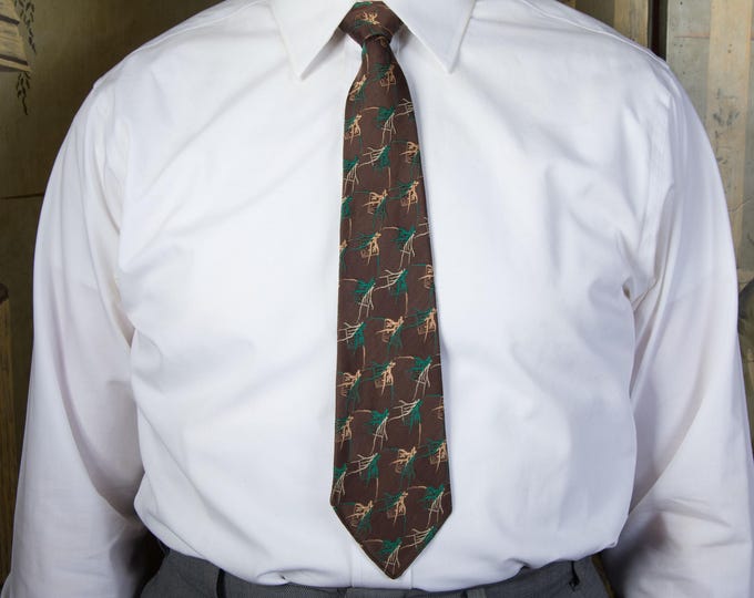 Vintage 1930s Brocade Tie in Chocolate Brown, Green, White and Peach