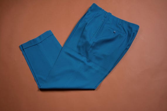 Vintage 1970s does 50s Hollywood Waist Pleated Trousers in Vibrant Blue with Dropped Loops