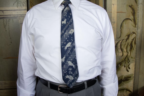 Vintage 1950s COUNTESS MARA Novelty Astrology Zodiac TAURUS Silk Necktie