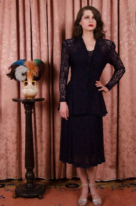 TAG SALE 1930s Dress Set - Rare Late 30s Navy Blu… - image 2