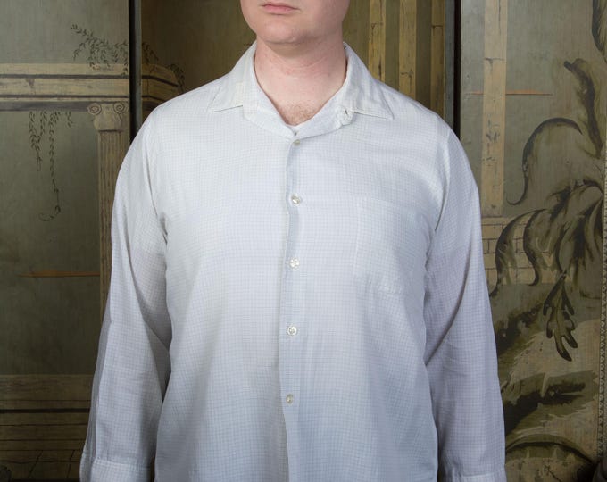 Vintage 1950s Penney's Towncraft Cotton Dress Shirt White with Light Grey Check