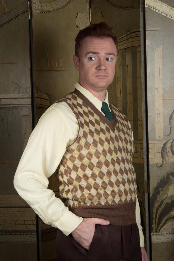 Vintage 1940s Sweater Vest in Brown and Yellow Wool Argyle Diamond Knit