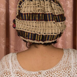 Antique Cap Gorgeous Antique Victorian Silk Cap in Tartan Plaid, Cordé Lace and Navy Silk with Silk Covered Berries Detail image 8