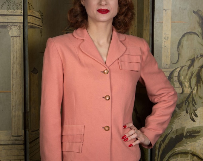 Vintage 1940s Pink Suit Jacket Homemade in Soft Wool with Pale Pink Silk Lining