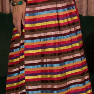 1950s Skirt Vintage 50s Lush Rainbow Striped Pleated Skirt with Wide Waistband image 9