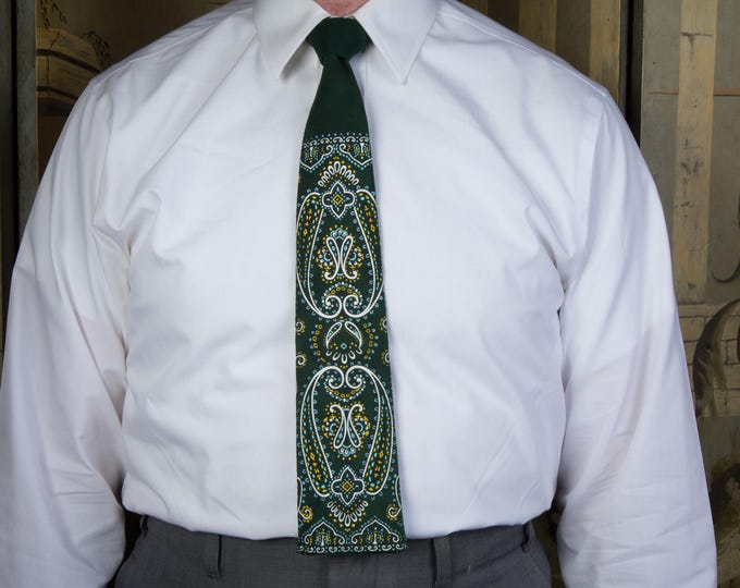 Vintage 1960s DEADSTOCK with Tag Suede Necktie in Green with Screen Printing by Ante NOS