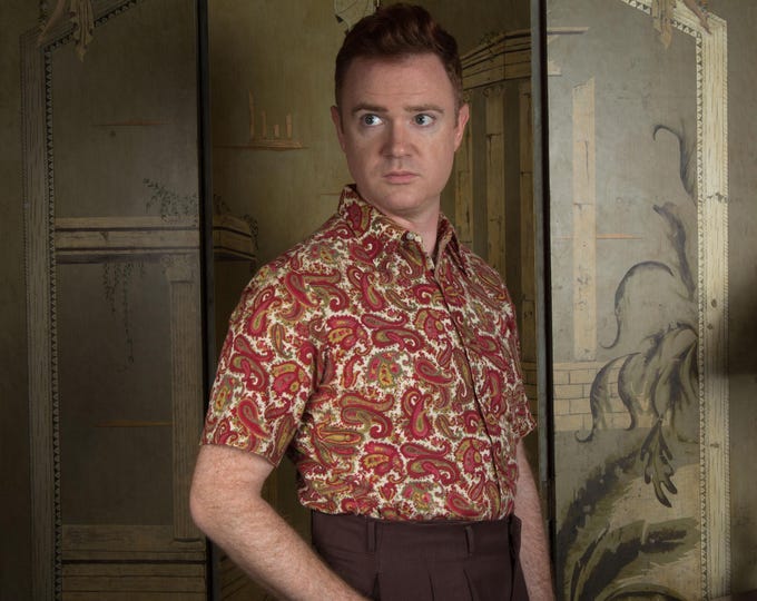 Vintage 1960s Colorful Paisley Cotton Oxford Collar Cotton Tapered Short Sleeve Shirt by Arrow