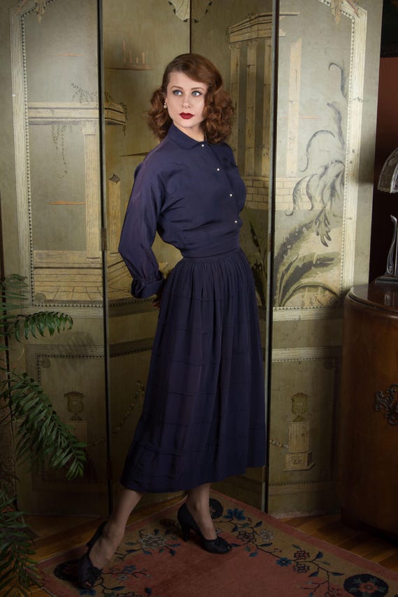 1940s Dress - Rare Early BONNIE CASHIN Navy Rayon Sportswear Day Dress As-Is Late 1940s