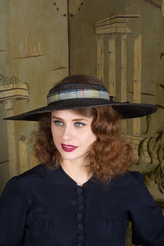 1940s Wide Brimmed Vintage Hat, Open Crown Style … - image 9