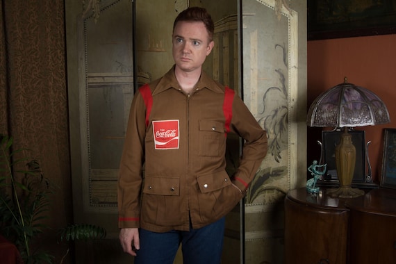Vintage 1970s Coca-Cola Coke Delivery Driver Uniform in Brown with Orange Accents Size 42L