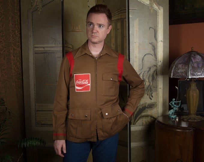 Vintage 1970s Coca-Cola Coke Delivery Driver Uniform in Brown with Orange Accents Size 42L