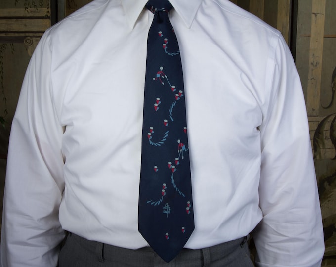 Vintage 1950s LILLY DACHE Novelty Tie "Le Jouet" with Print of Child Playing with Pucks