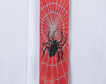 Vintage 1960s Killer Spiderweb Red Satin Skinny Tie With Vintage 1960s Killer Spiderweb Red Satin Skinny Tie With