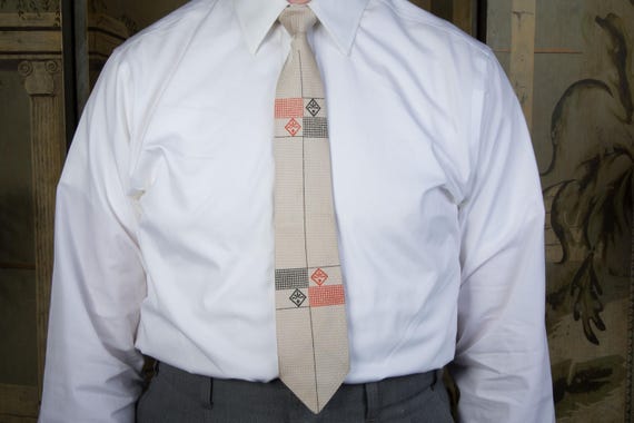 Vintage 1950s DEADSTOCK with Tag Tie in Silver with Black and Red by AMVETS NOS