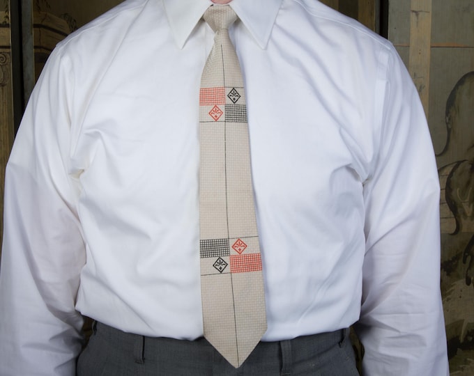 Vintage 1950s DEADSTOCK with Tag Tie in Silver with Black and Red by AMVETS NOS