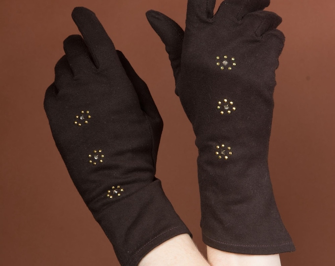 1940s Gloves - Size 6 1/2 - Fine, Soft 1940s or Early 50s Fownes Brown Rayon Gloves with Brass Studs