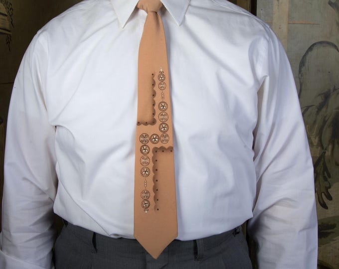 Vintage 1960s Hand Painted Necktie in Tan with Brown and White