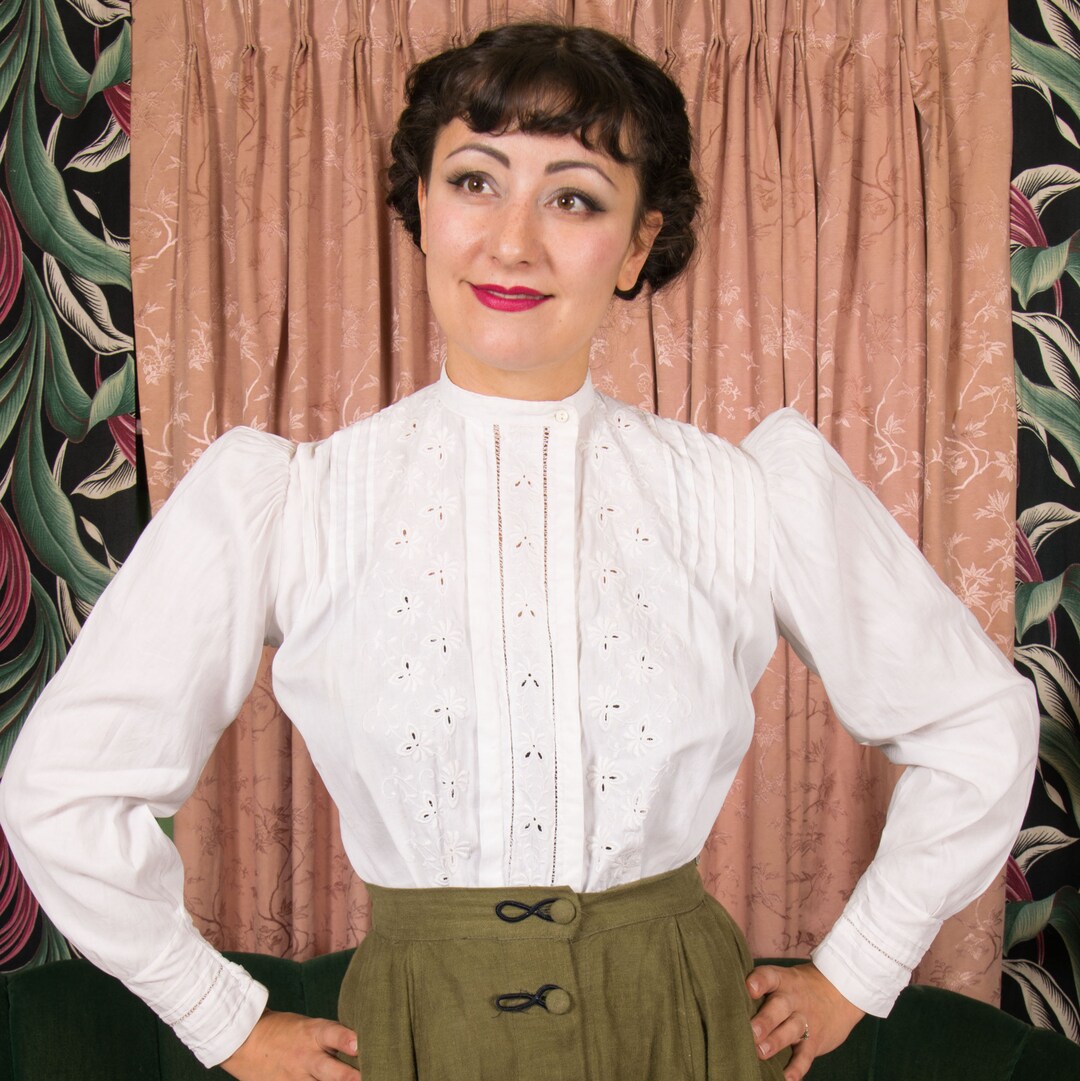 Victorian Blouse Authentic Antique C. 1890s Linen Blouse With Puffed
