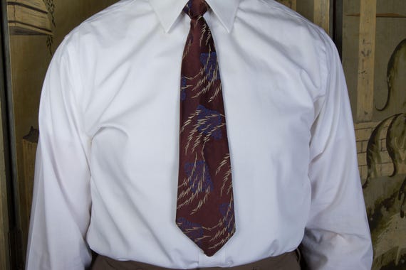 Vintage 1920s 30s Brocade Tie in Changeable Brown and Blue with Blue and Pale Golden Jacquard