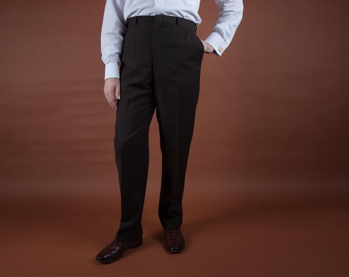 Vintage 1950s 1960s Cool Brown Woven Wool Slacks Pants Flat Fronted with Cuff