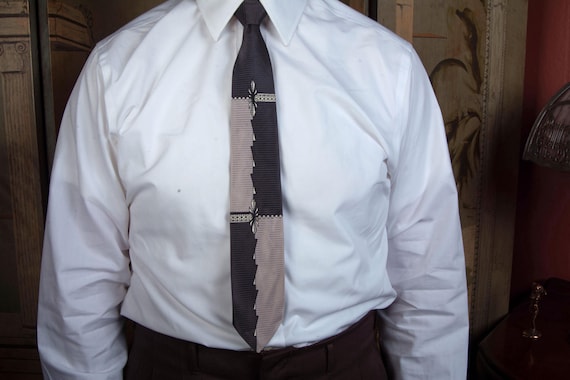 Vintage 1960s Grey Colorblock Tie in Lustrous Ribbed Faille