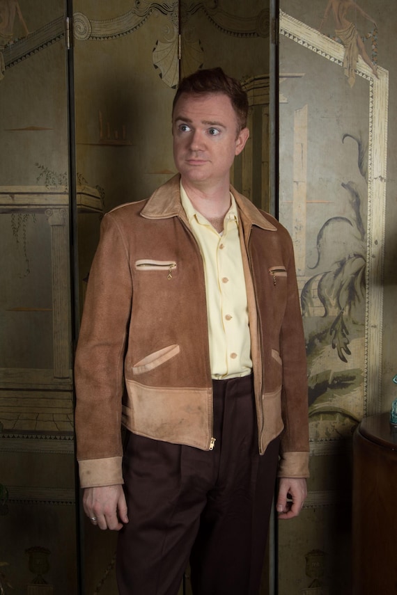 Vintage Late 1940s/Early 1950s Jerry's Leather Goods Two Tone Deerskin Jacket with Talon Zip Pockets