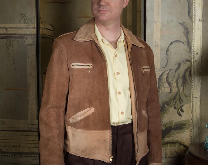 Vintage Late 1940s/Early 1950s Jerry's Leather Goods Two Tone Deerskin Jacket with Talon Zip Pockets
