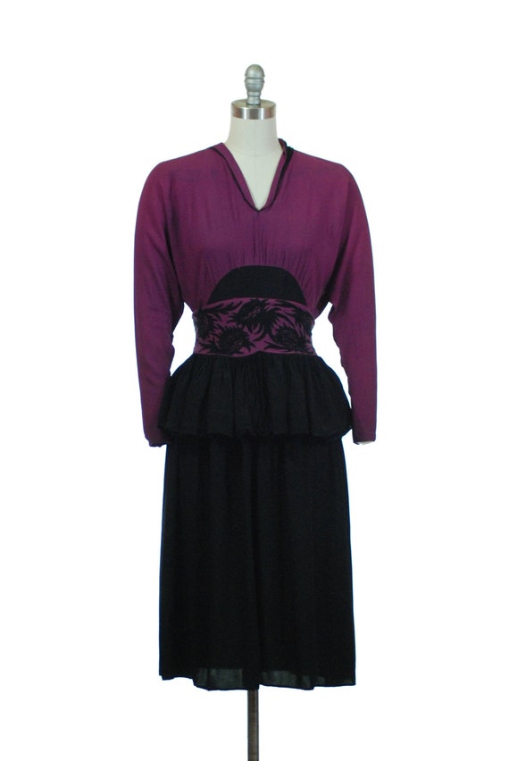 Vintage 1940s Dress - Bold 40s Colorblock Dress wi
