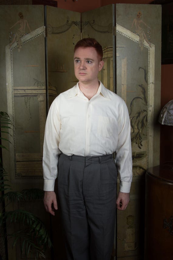 Vintage 1940s 50s Winthrop Heavier Cotton Dress Shirt in Soft White Size 16