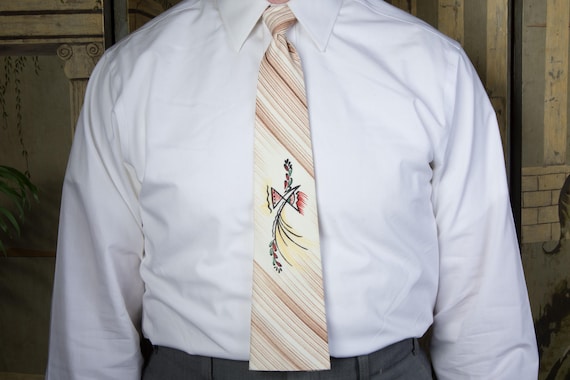 Vintage 1950s DEADSTOCK with Tag Handpainted Tie in Southwestern Mofit NOS