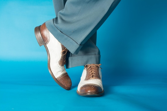 1940s Vintage Shoes - Size 10 US - Spectacular Vintage Two Tone Spectator Brogues in White and Brown
