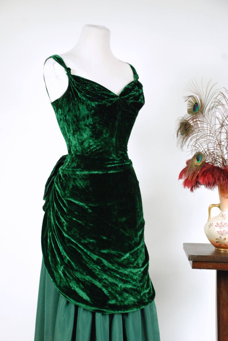 Vintage 1940s Dress Elegant True Emerald Green Velvet | Etsy