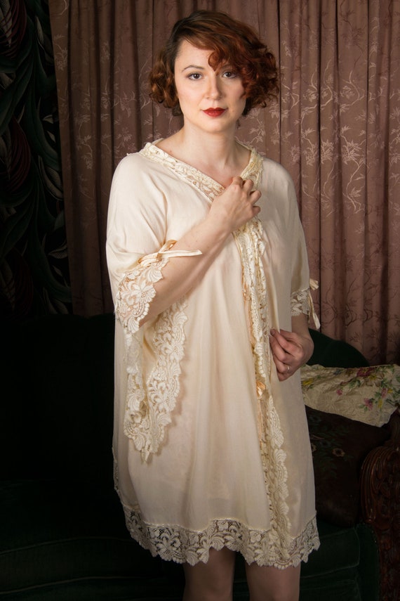 1920s Robe - Romantic Angel Sleeves Vintage Late 1910… - Gem