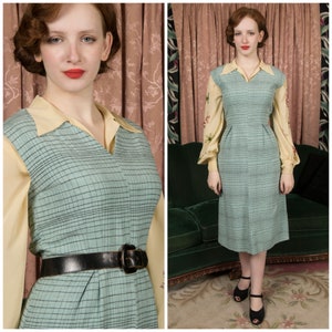 1950s Dress Charming Vintage 50s Sleeveless Day Dress in Robin's Egg Blue with Black image 1