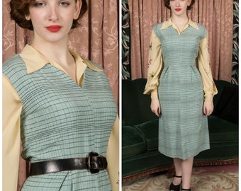 50er-Jahre-Kleid – Bezauberndes ärmelloses Vintage-Tageskleid aus den 50er-Jahren in Robin's Egg-Blau mit Schwarz