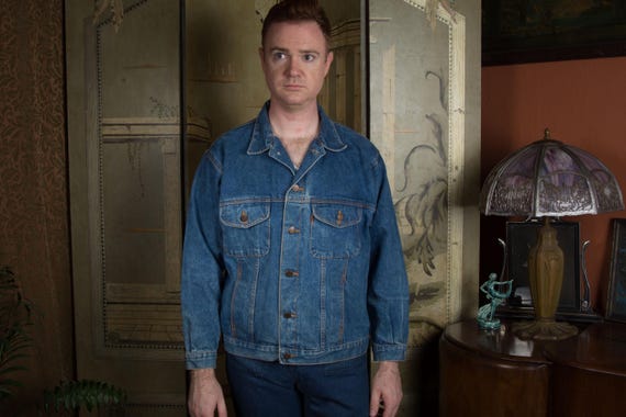 Vintage 1980s Levi's Orange Tag Type III Denim Trucker Jacket Patinaed Size 46, maybe 48