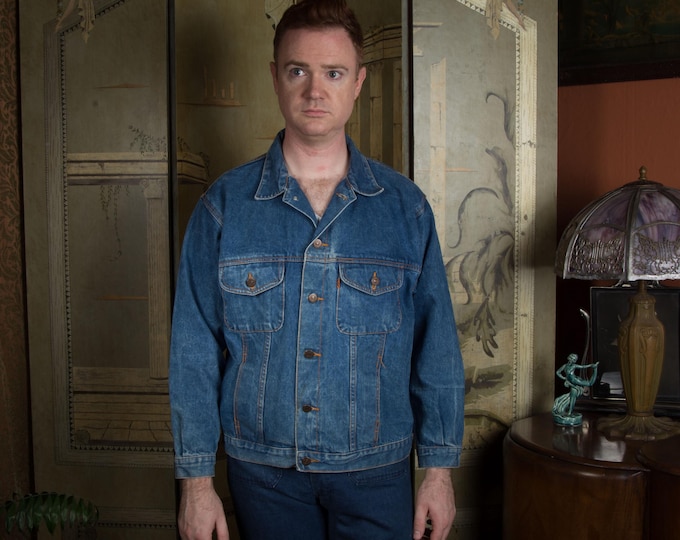 Vintage 1980s Levi's Orange Tag Type III Denim Trucker Jacket Patinaed Size 46, maybe 48