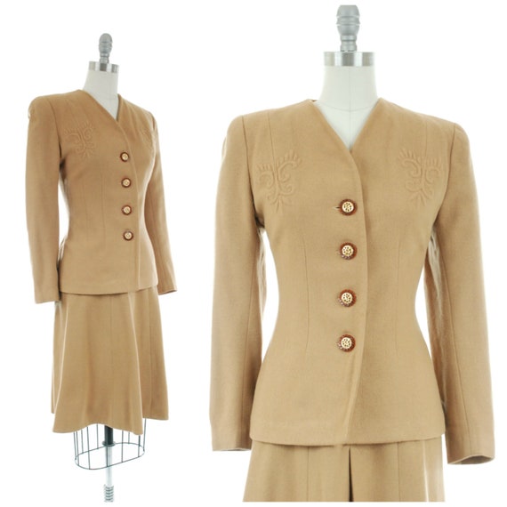 1940s Vintage Suit - Rich Caramel Brown 40s Soft W