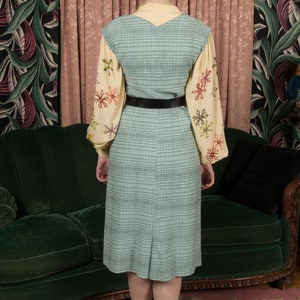 1950s Dress Charming Vintage 50s Sleeveless Day Dress in Robin's Egg Blue with Black image 9