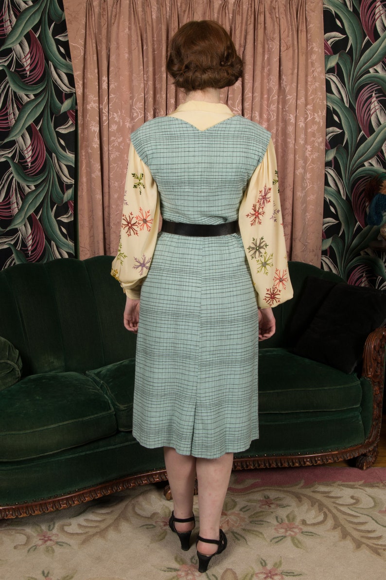 1950s Dress Charming Vintage 50s Sleeveless Day Dress in Robin's Egg Blue with Black image 9