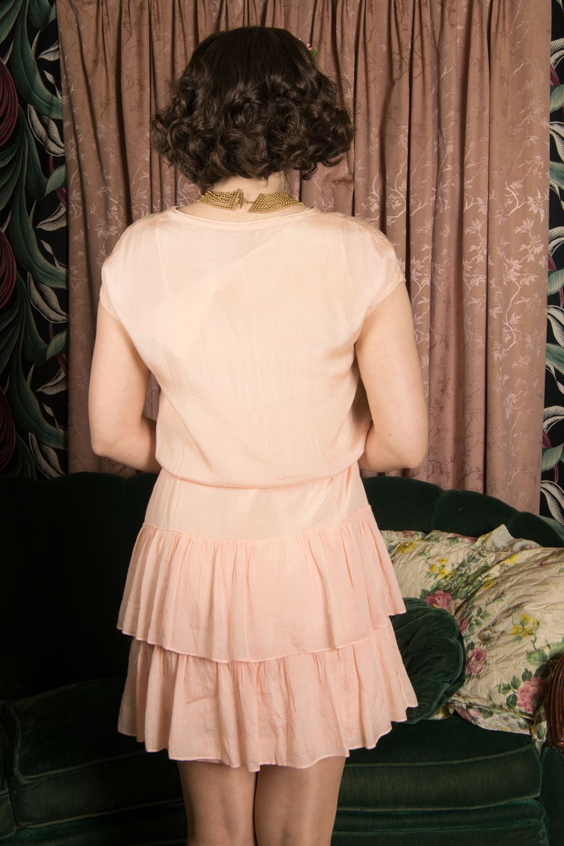 1920s Dress Pretty Pink Silk 20s Day Dress with Drop Waist and Silk Ribbon Ruffles image 9