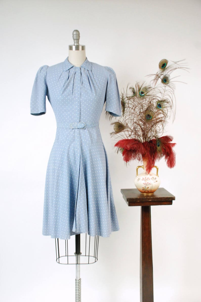 Vintage 1930s Dress Adorable Pale Blue Swiss Polka Dot Rayon | Etsy